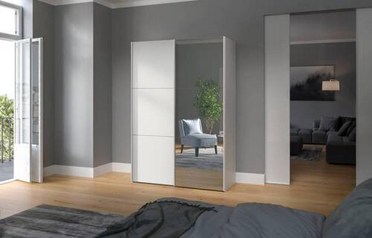 SCHWEBETÜRENSCHRANK 152/215/65 cm 2-türig Weiß  - Edelstahlfarben/Weiß, Design, Glas/Holzwerkstoff (152/215/65cm) - Boxxx