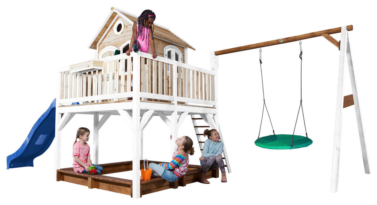 SPIELTURM 613/291/277 cm  - Blau/Braun, KONVENTIONELL, Holz (613/291/277cm) - Ambia Garden