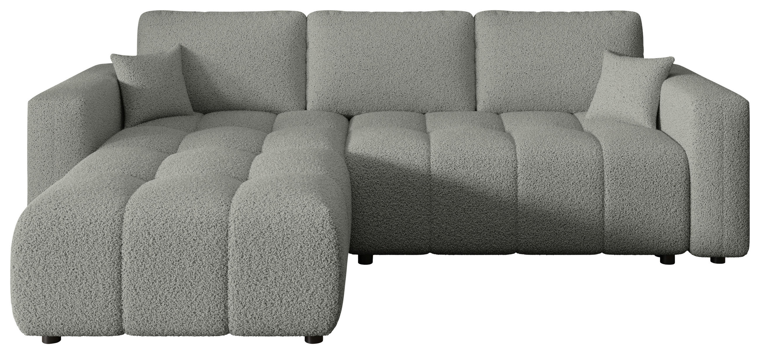 ECKSOFA Hellgrau Bouclé Zierkissen, Rückenkissen, Bettkasten, Schlaffunktion, Rücken echt, Liegefläche im Originalstoff  - Hellgrau/Schwarz, MODERN, Kunststoff/Textil (190/280cm) - Carryhome
