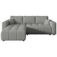 ECKSOFA Hellgrau Bouclé Zierkissen, Rückenkissen, Bettkasten, Schlaffunktion, Rücken echt, Liegefläche im Originalstoff  - Hellgrau/Schwarz, MODERN, Kunststoff/Textil (190/280cm) - Carryhome