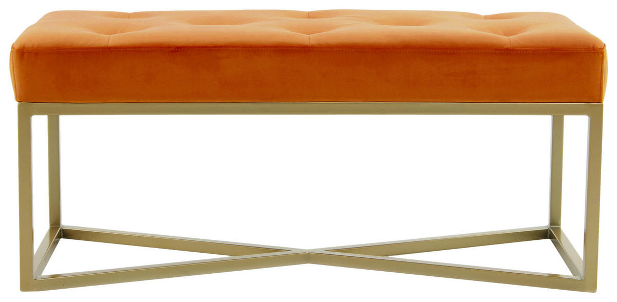 BÄNK i trä, metall, textil, trämaterial orange, guldfärgad  - orange/guldfärgad, Design, metall/trämaterial (40/40/90cm) - Kayoom