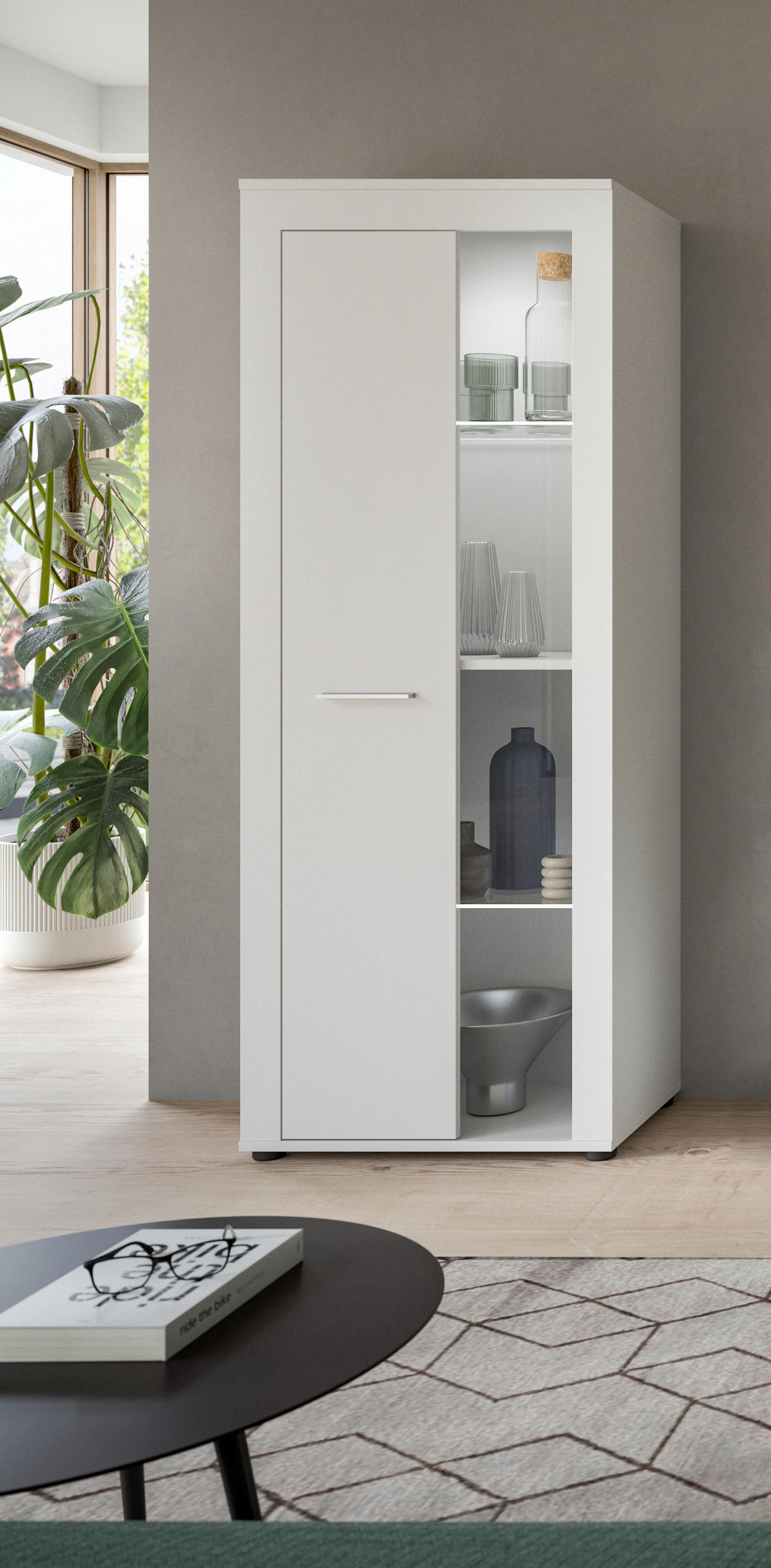 VITRINE in   - Silberfarben/Schwarz, Design, Glas/Holzwerkstoff (60/159/35cm) - MID.YOU