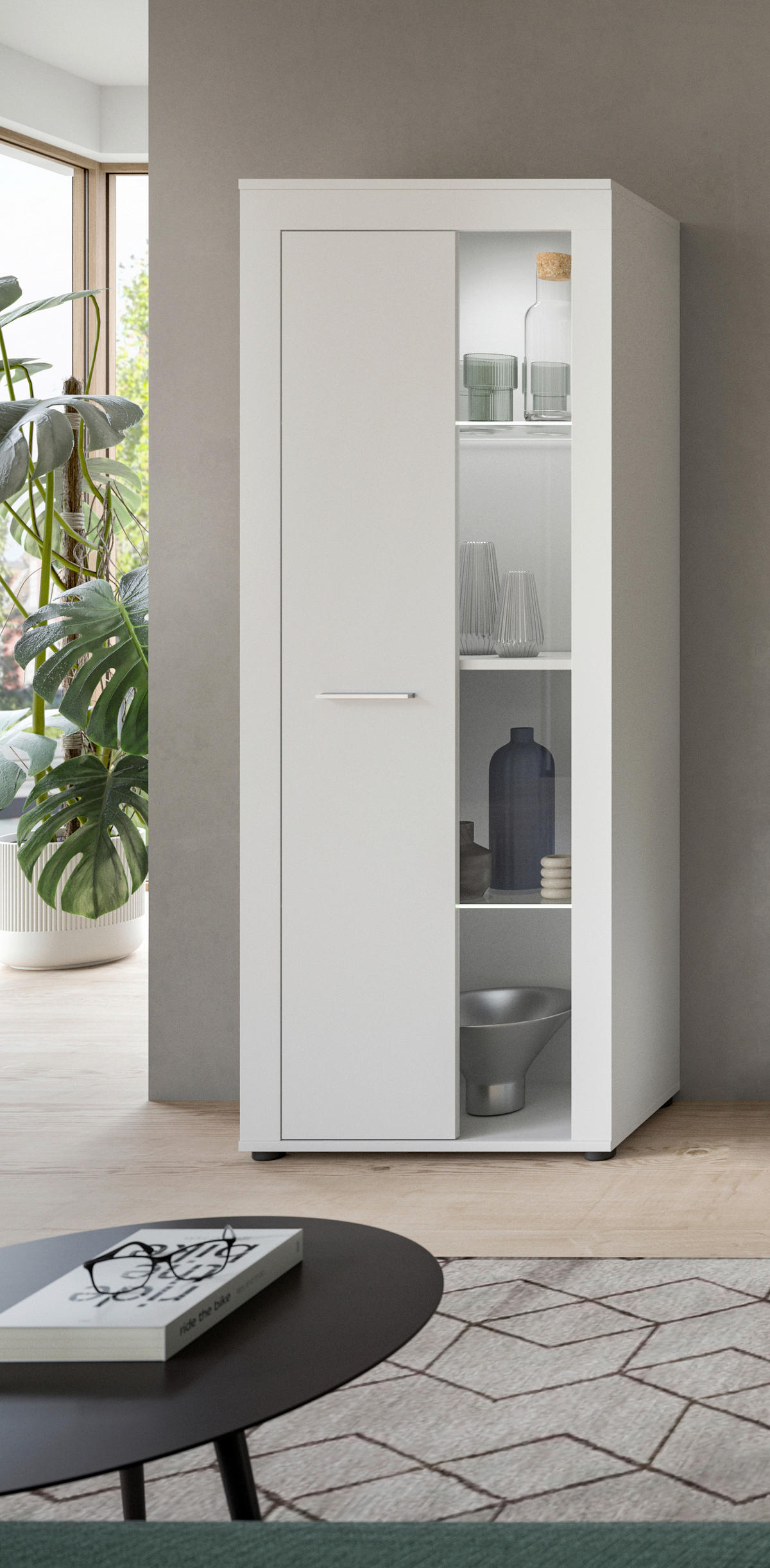 VITRINE in Weiß  - Silberfarben/Schwarz, Design, Glas/Holzwerkstoff (60/159/35cm) - MID.YOU