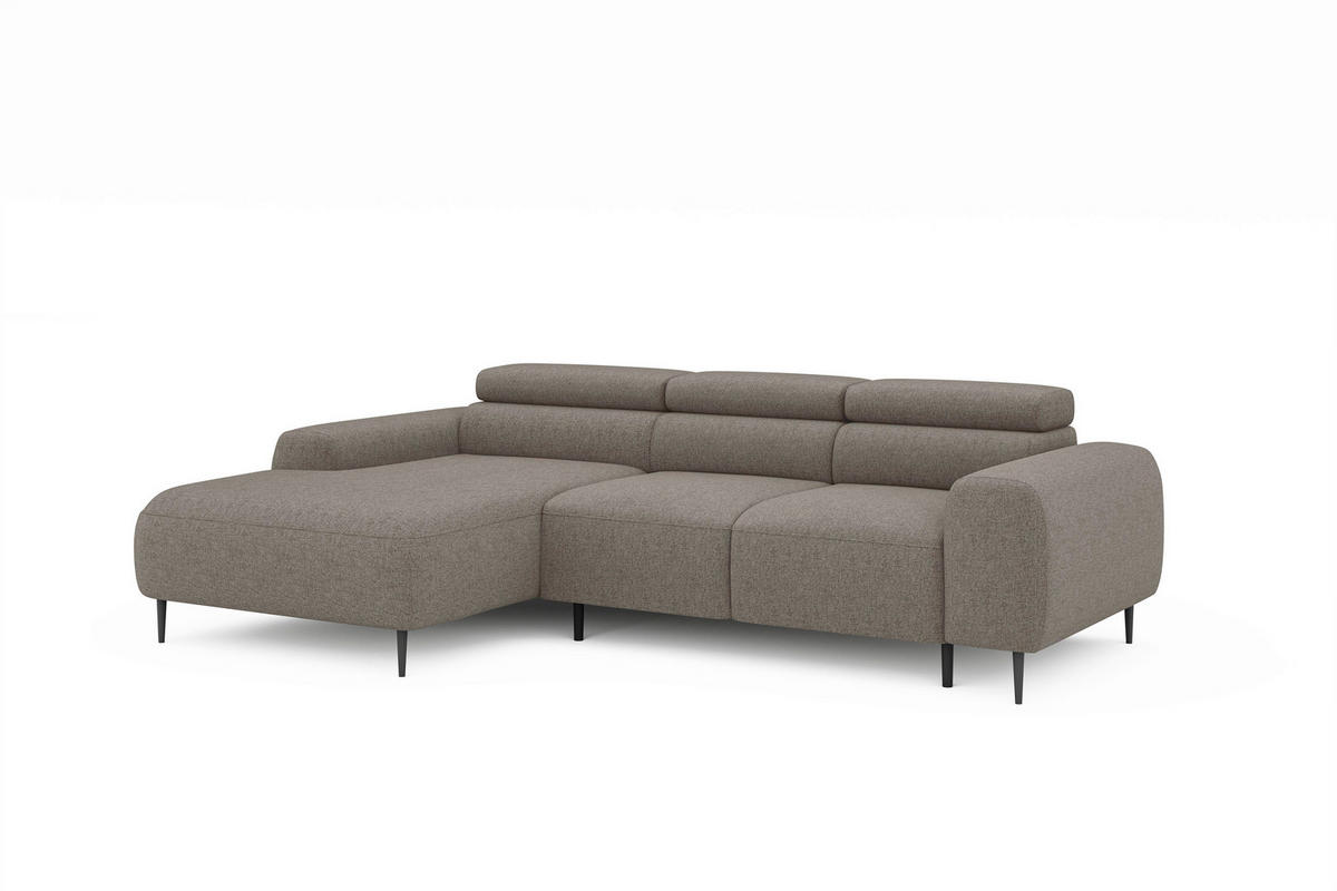 ECKSOFA Hellbraun Struktur Rücken echt, Kopfteilverstellung, Sitztiefenverstellung  - Hellbraun/Schwarz, MODERN, Textil/Metall (179/274cm) - Welnova