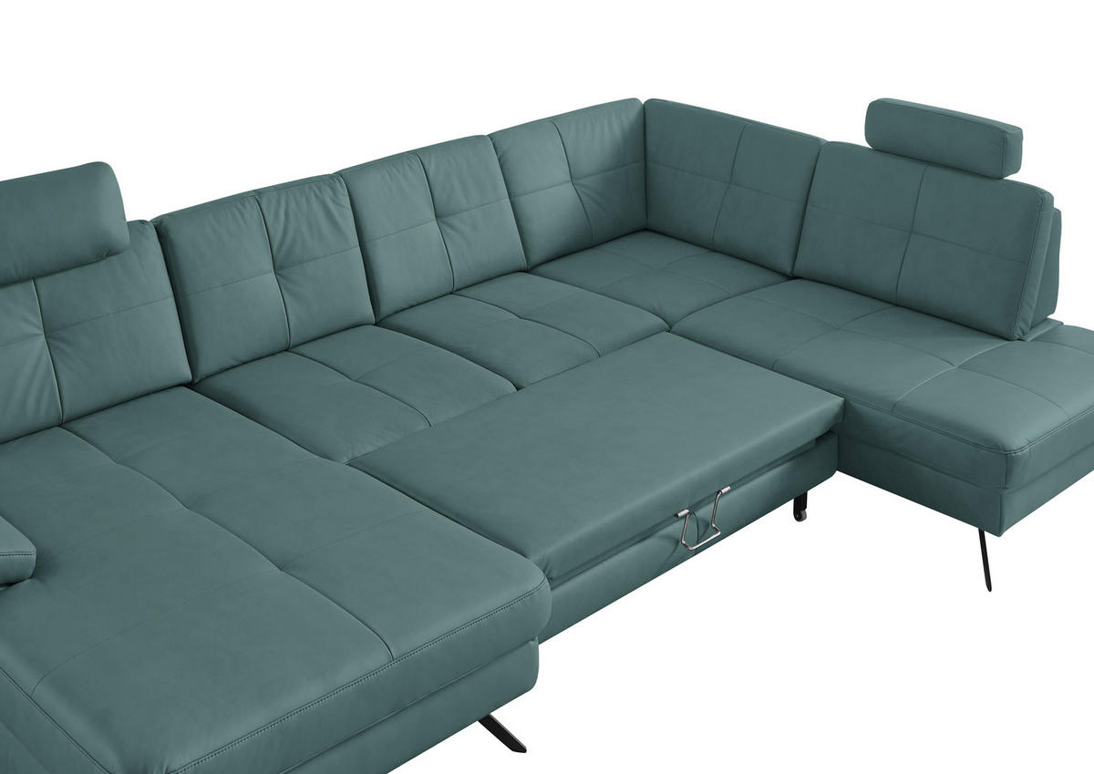 WOHNLANDSCHAFT in Lederlook, Mikrofaser Türkis  - Türkis/Schwarz, Design, Textil/Metall (179/343/220cm) - Beldomo System