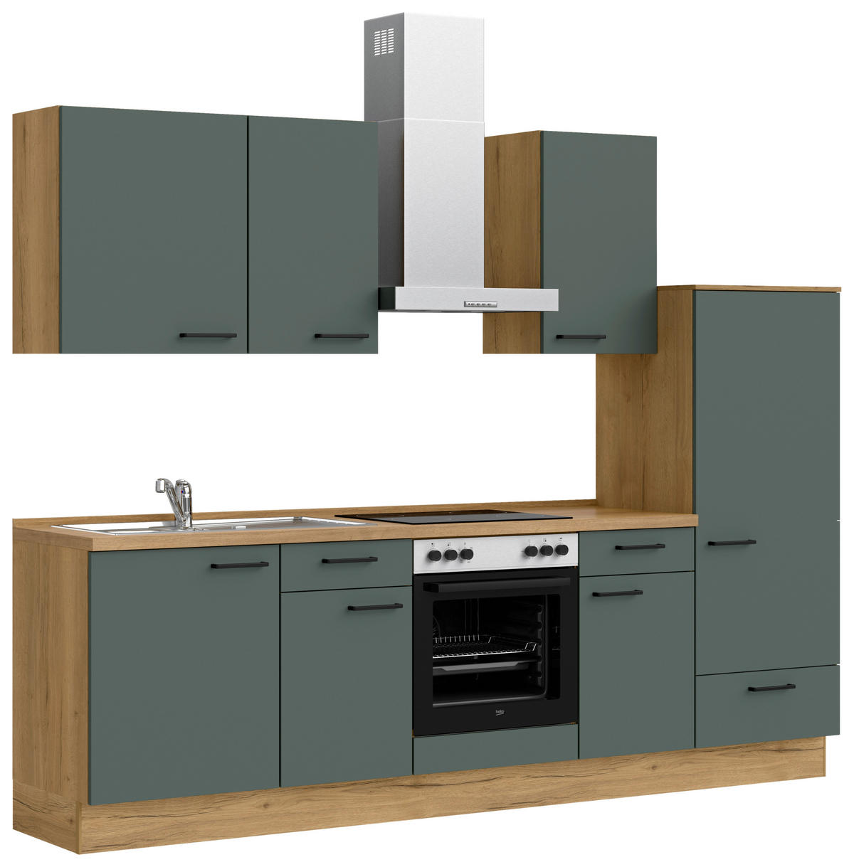 KÜCHENBLOCK 270 cm   in Eichefarben, Dunkelgrün  - Dunkelgrün/Eichefarben, MODERN, Holzwerkstoff/Metall (270cm) - Nobilia