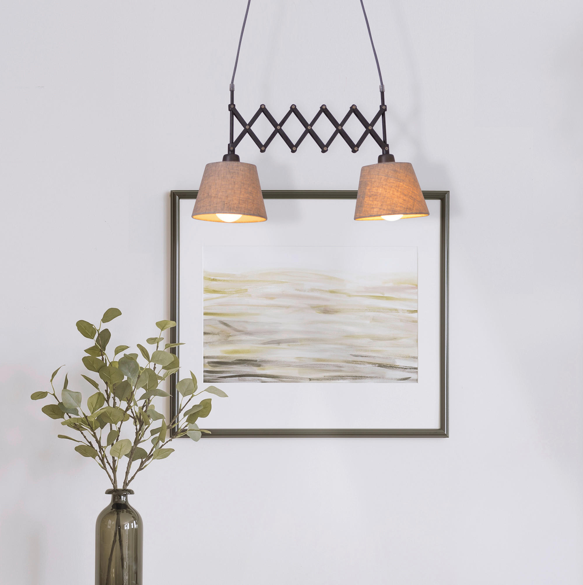 HÄNGELEUCHTE Adrienne 70/135 cm   - Braun/Naturfarben, KONVENTIONELL, Kunststoff/Textil (70/135cm) - Näve