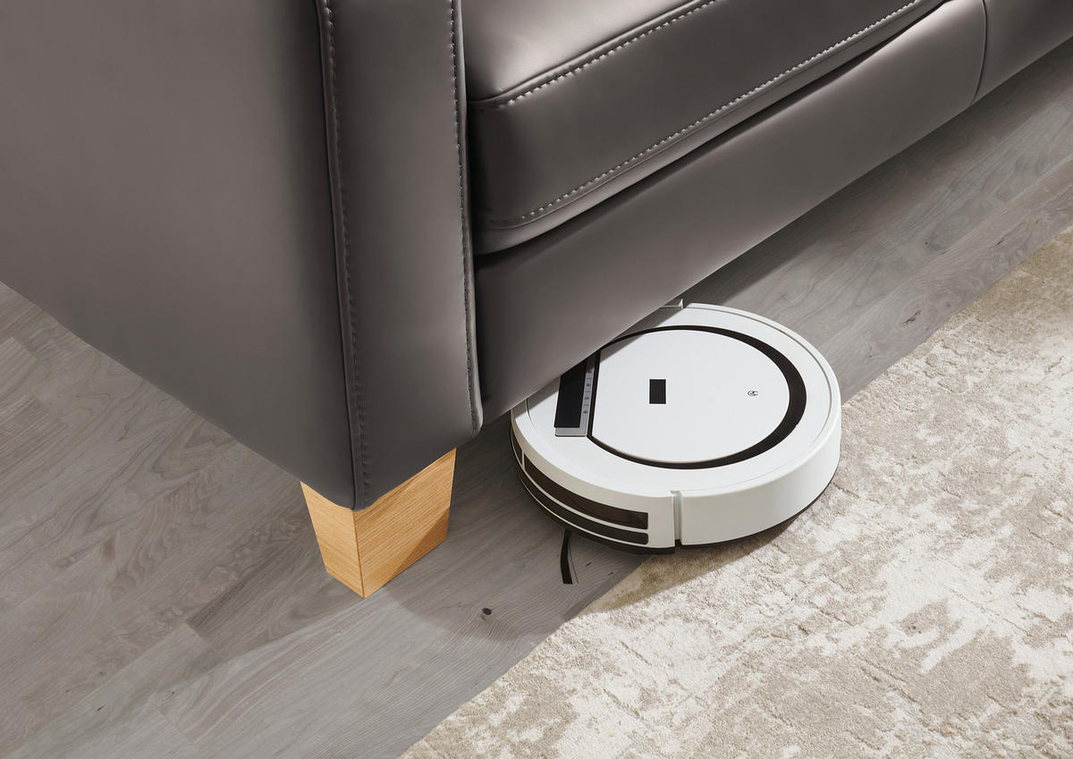 ECKSOFA in Echtleder Hellgrau  - Eiche Bianco/Hellgrau, Konventionell, Leder/Holz (257/235cm) - Valdera
