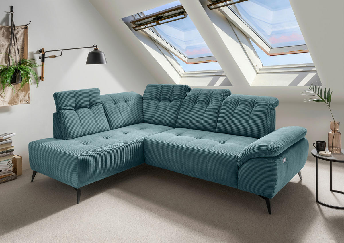ECKSOFA in Cord Petrol  - Petrol/Schwarz, Modern, Textil/Metall (200/272cm) - Livetastic