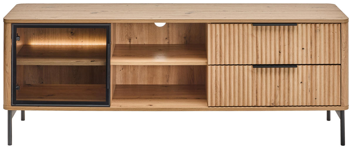 LOWBOARD  in 157/57/40 cm  - Schwarz/Eiche Artisan, Design, Glas/Holzwerkstoff (157/57/40cm) - MID.YOU