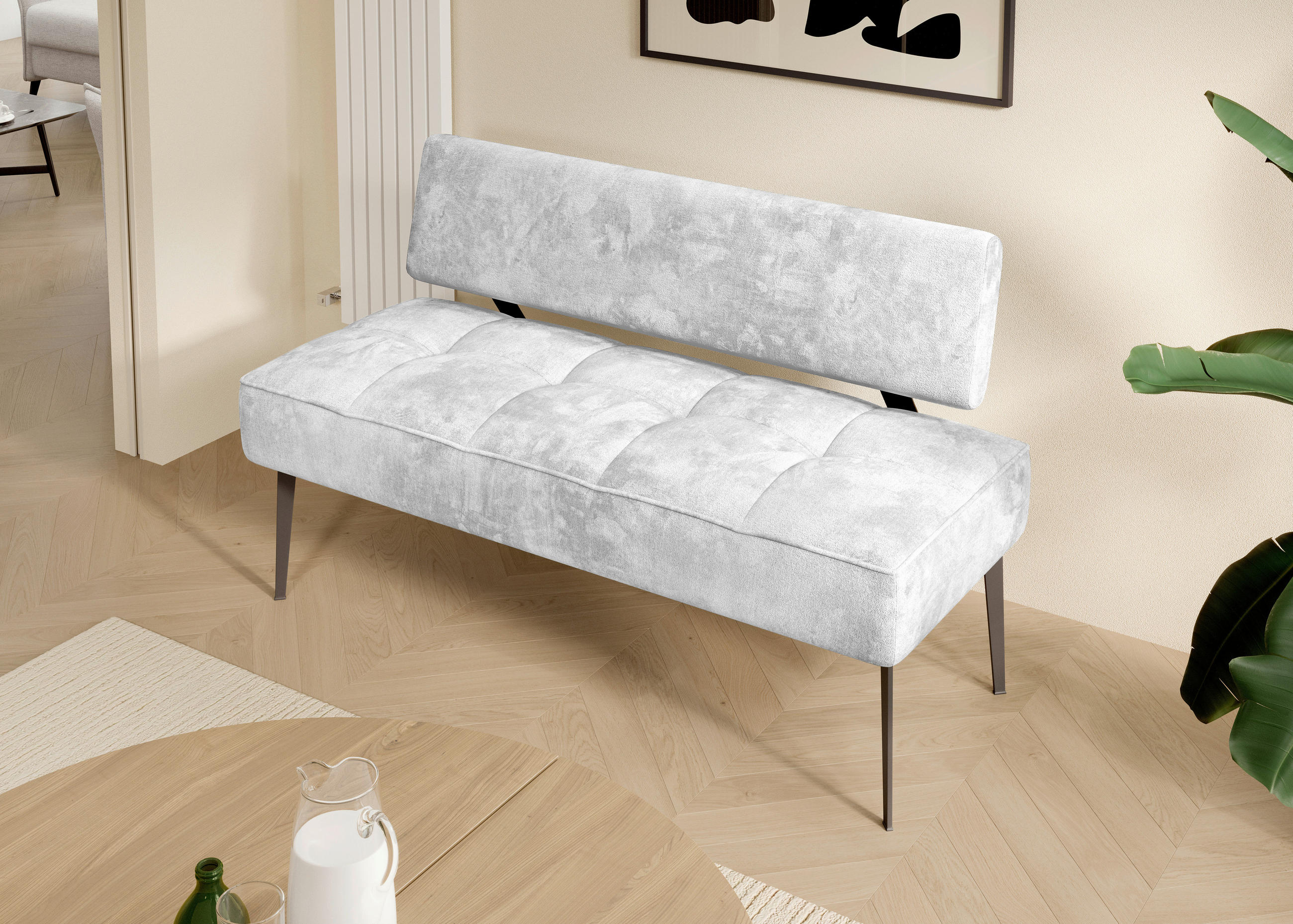 SITZBANK 162/90/65 cm Webstoff Hellgrau Metall  - Hellgrau/Schwarz, MODERN, Textil/Metall (162/90/65cm) - Welnova