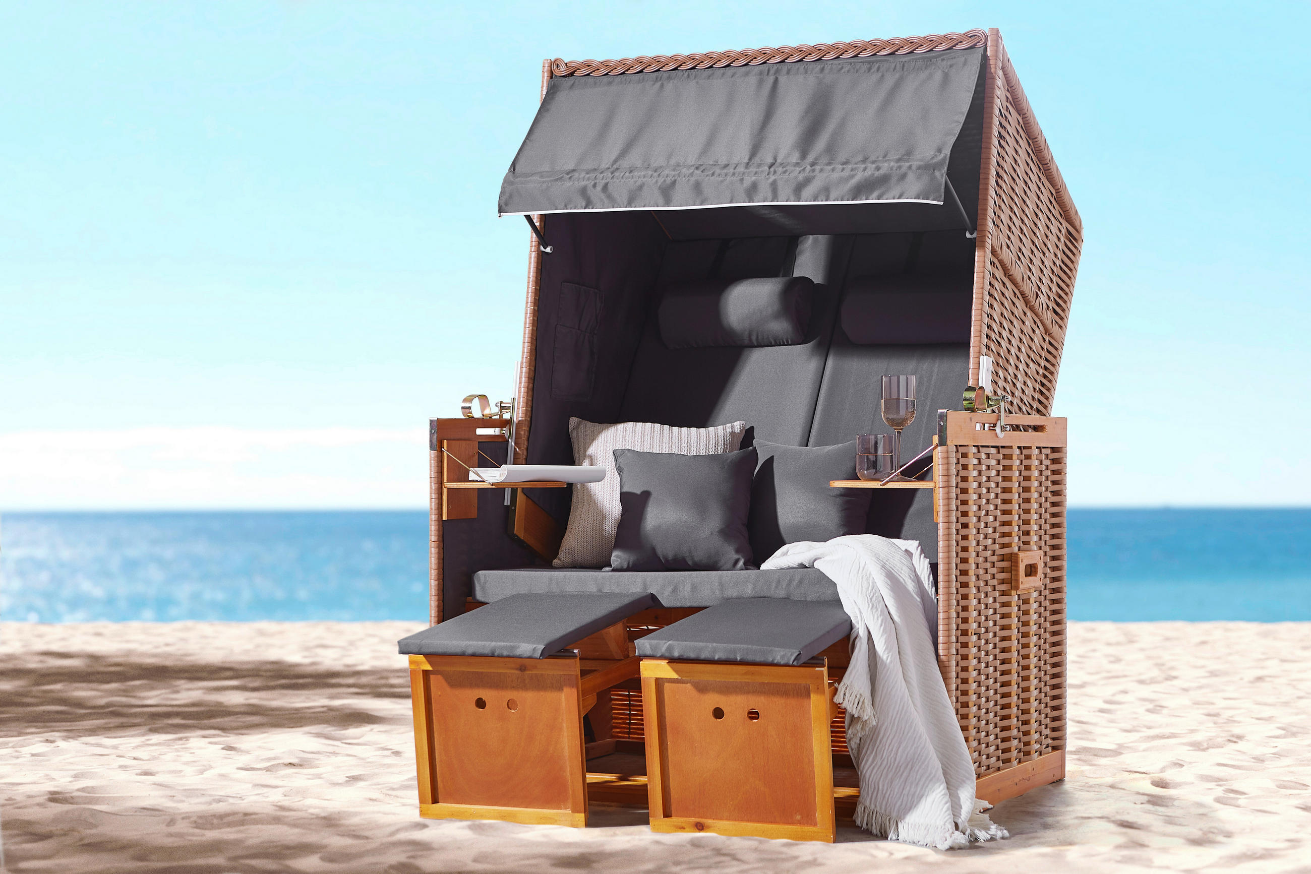 STRANDKORB - Braun/Grau, MODERN, Holz/Kunststoff (116/159/78cm)