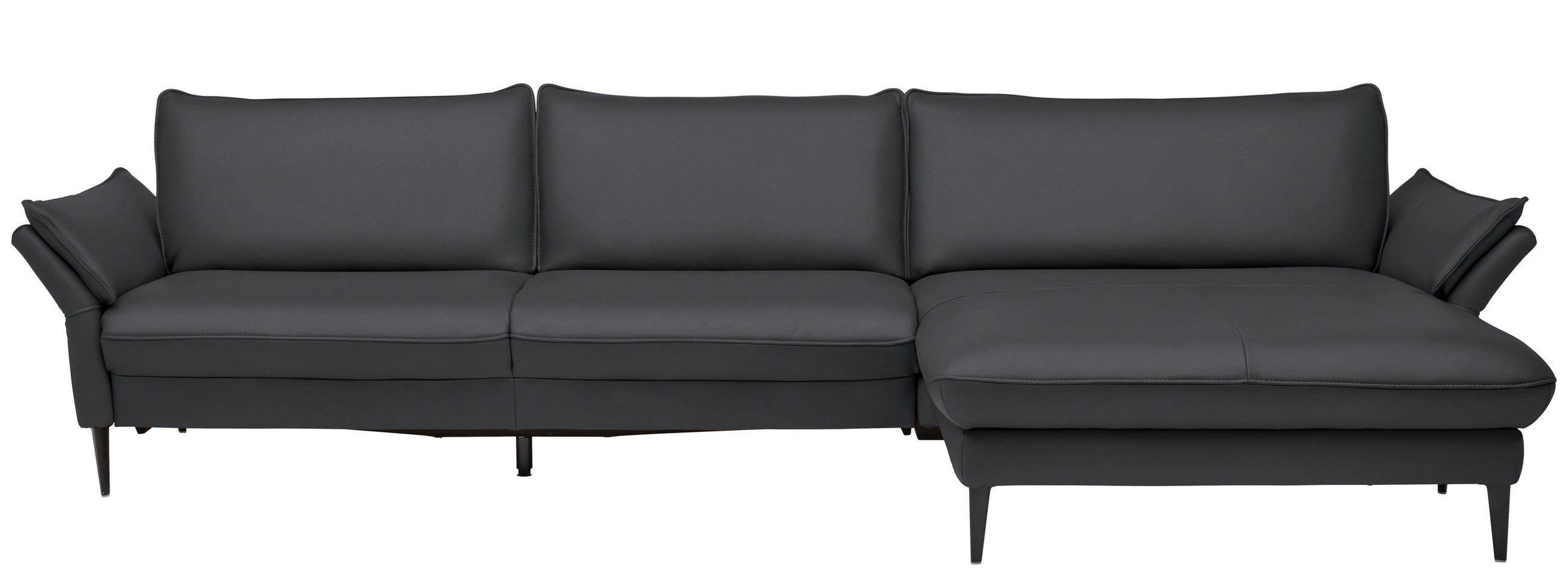 ECKSOFA Valdera in Echtleder Schieferfarben  334/172 cm  - Schieferfarben/Schwarz, Design, Leder/Metall (334/172cm) - Valdera