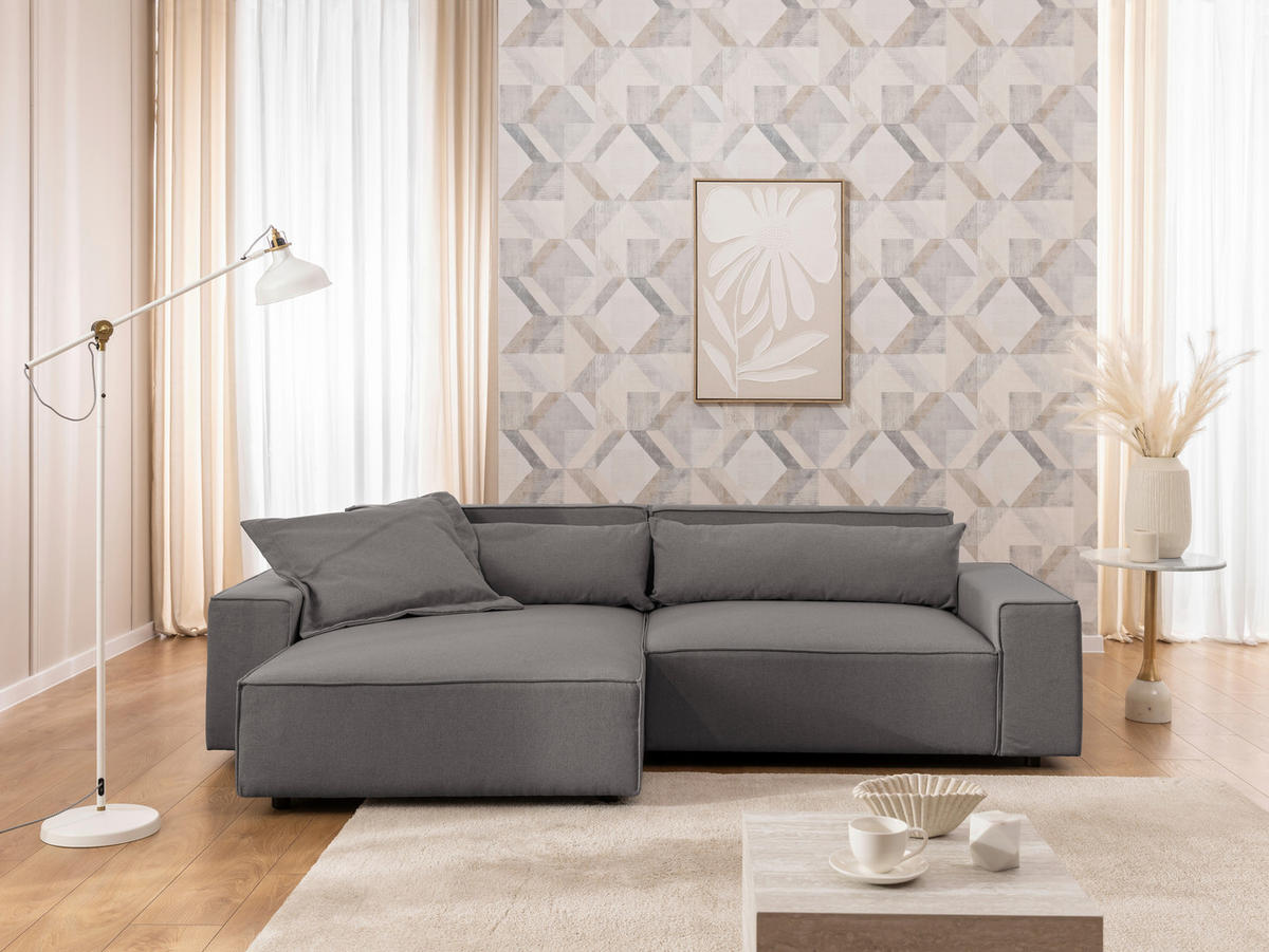 ECKSOFA Webstoff Grau  - Schwarz/Grau, Design, Kunststoff/Textil (251/142cm) - P & B