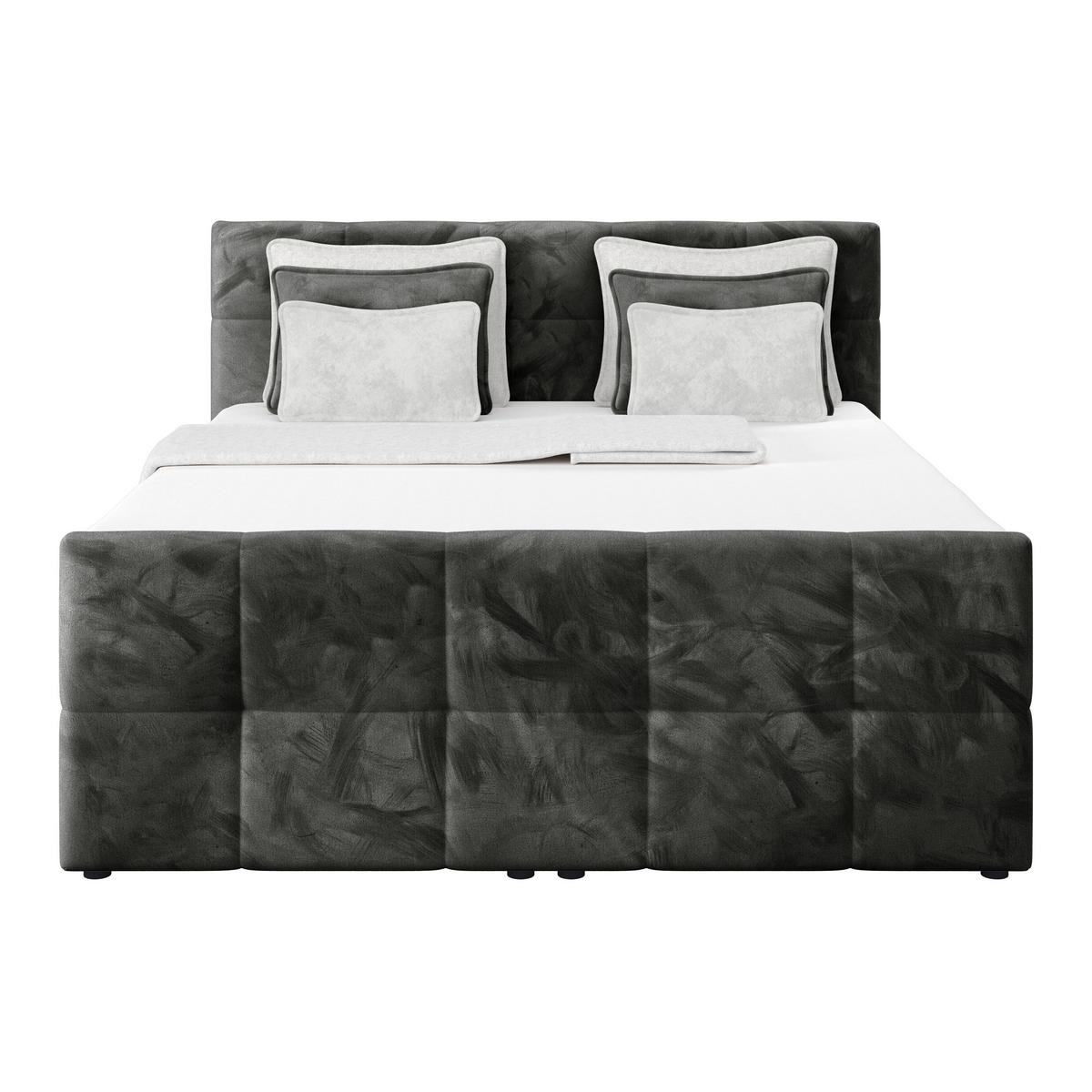 BOXSPRINGBETT 160/200 cm,  in Anthrazit, gepolstertes Kopfteil, Bettkasten, Topper, Matratzen, H3 + H3 = fest  - Anthrazit, KONVENTIONELL, Holz/Holzwerkstoff (160/200cm) - Luca Bessoni