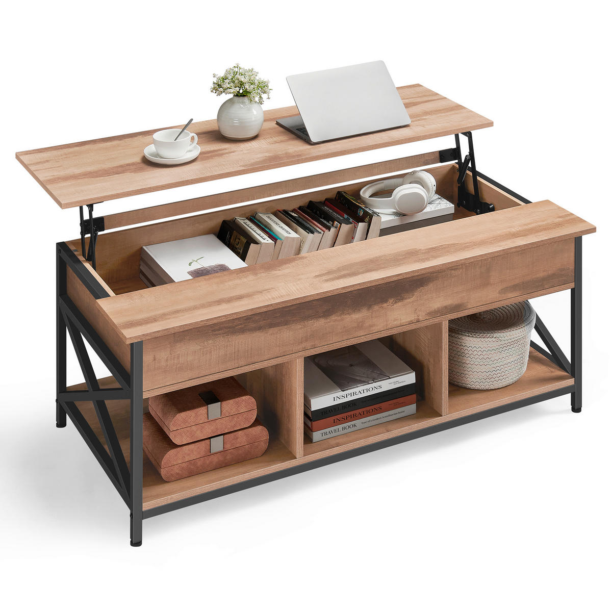 COUCHTISCH rechteckig Braun, Schwarz  - Schwarz/Braun, MODERN, Holzwerkstoff/Metall (120/60/48cm) - MID.YOU