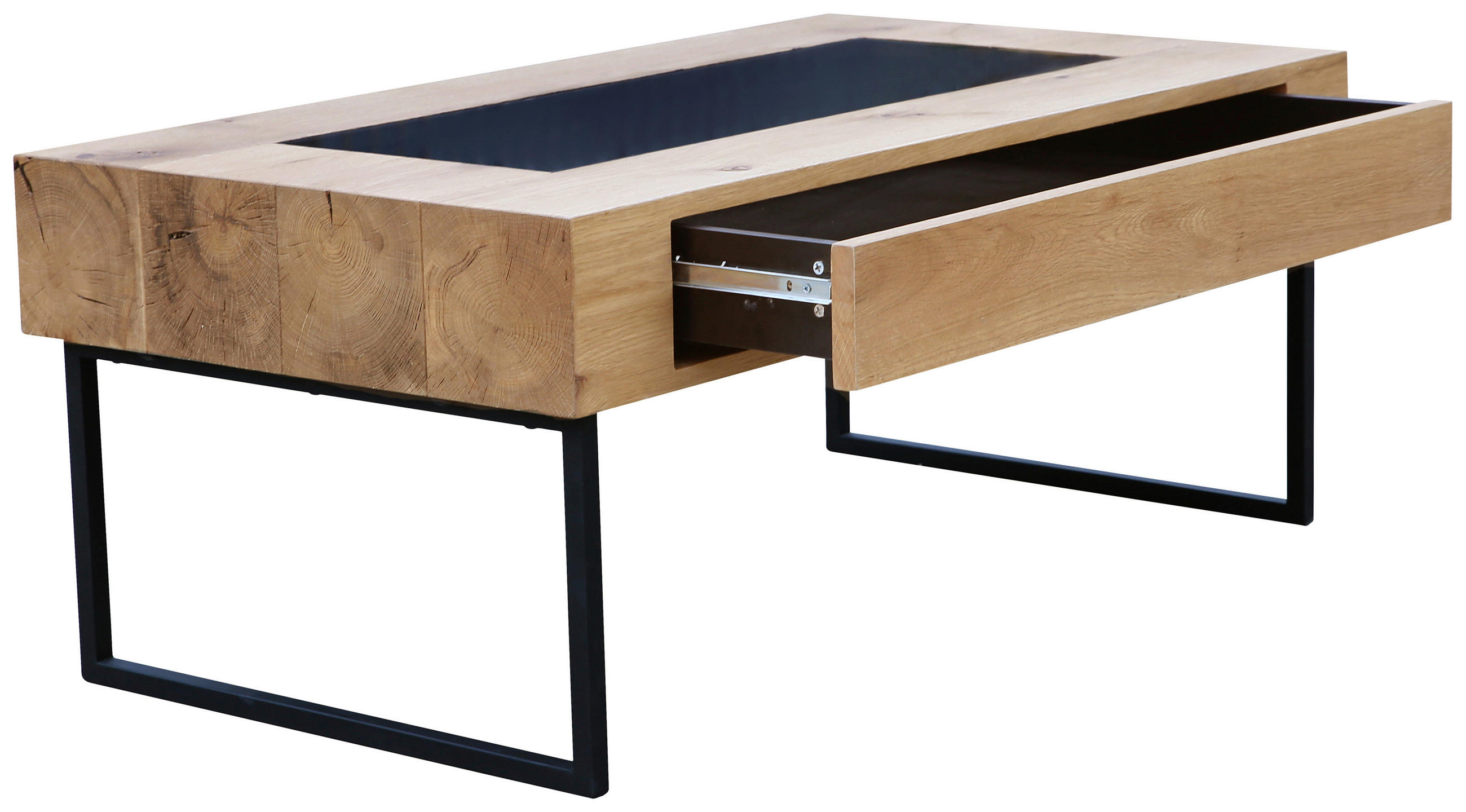 COUCHTISCH Eiche furniert, massiv ESG 110/60/45 cm rechteckig Schwarz, Eichefarben  - Eichefarben/Schwarz, Natur, Glas/Holz (110/60/45cm) - Novel