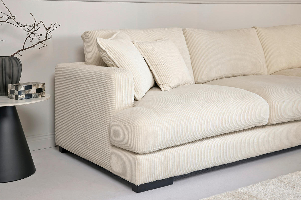 ECKSOFA  RELAX ASPEN CORNER M-R EU Weiß, Ecru Cord  - Ecru/Schwarz, MODERN, Holz/Textil (271/166cm) - Livetastic