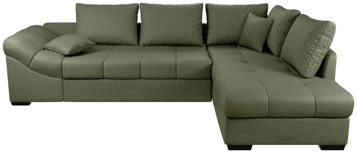 ECKSCHLAFSOFA in Grün Textil   - Schwarz/Grün, Modern, Holz/Textil (298/202cm) - MID.YOU