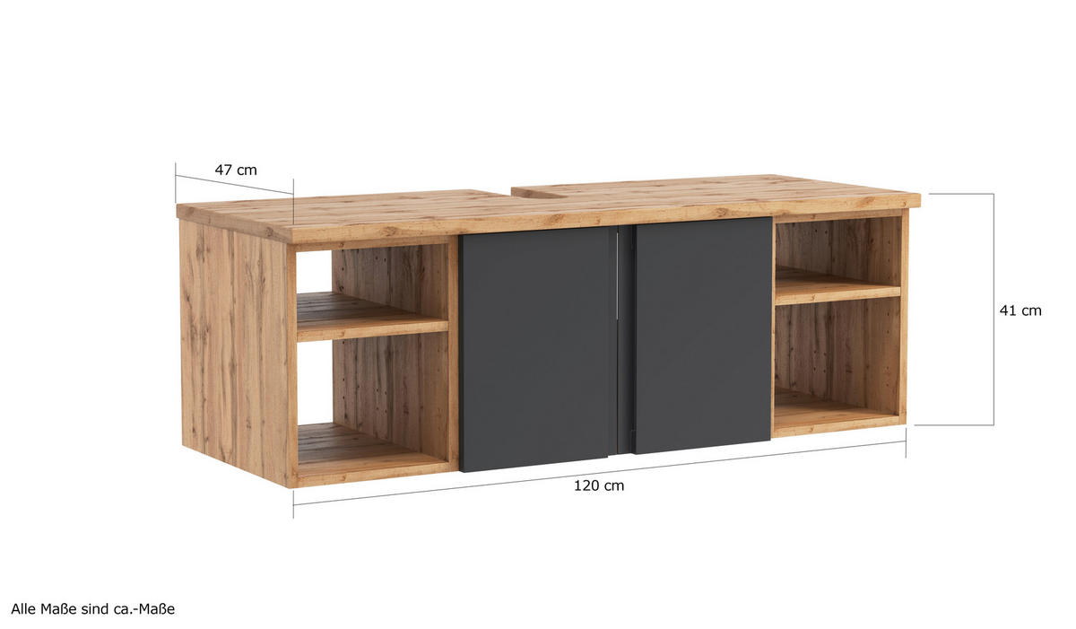 WASCHBECKENUNTERSCHRANK 120/41/47 cm  - Eiche Wotan/Grau, Modern, Holzwerkstoff (120/41/47cm) - Held