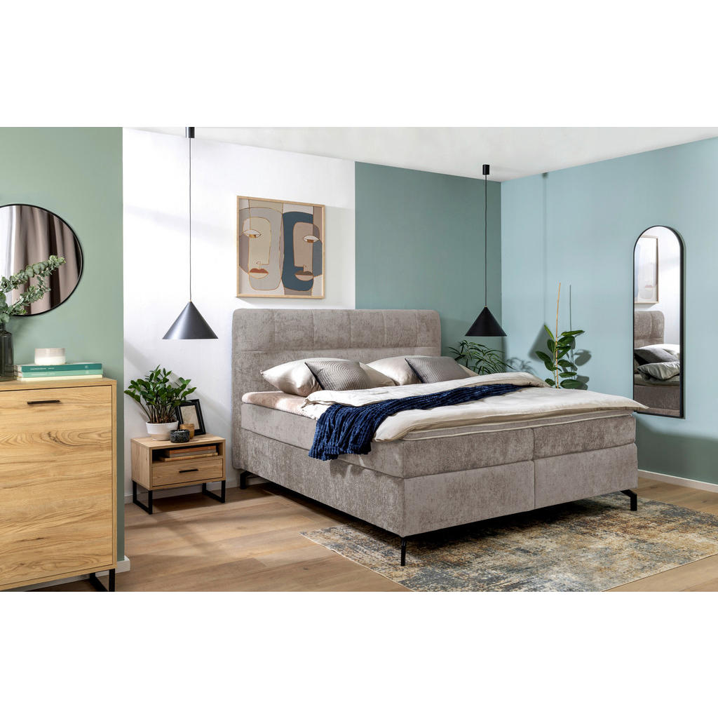 Thumbnail - Esposa Boxspringbett, Hellbraun, Textil, H4, Höhe ca. 17 cm, 160x200 cm, Stoffauswahl, Topper durchgehend, Matratze in v...