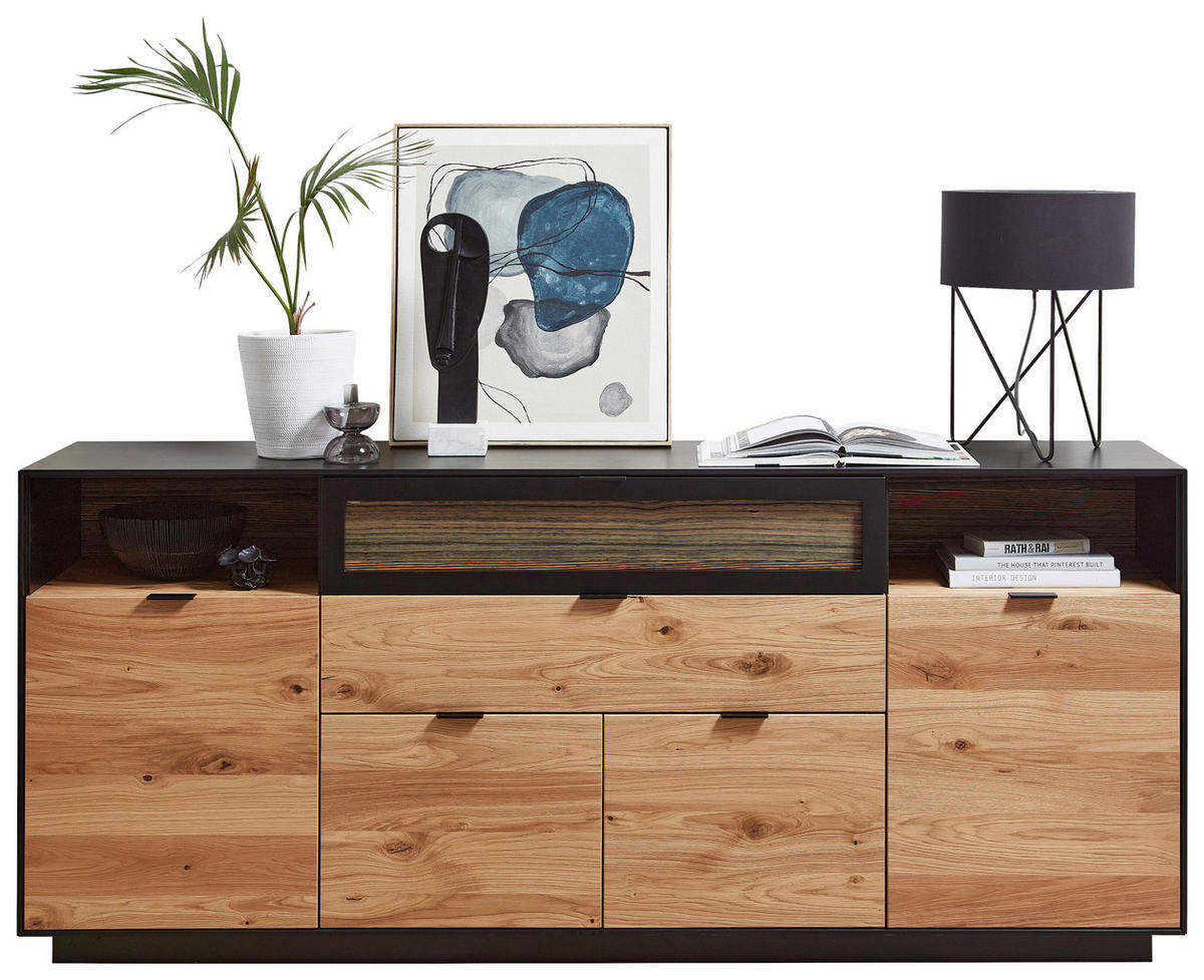 KOMODA S VRATIMA - boja hrasta/crna, Moderno, metal/drvo (200/86/42cm) - Novel