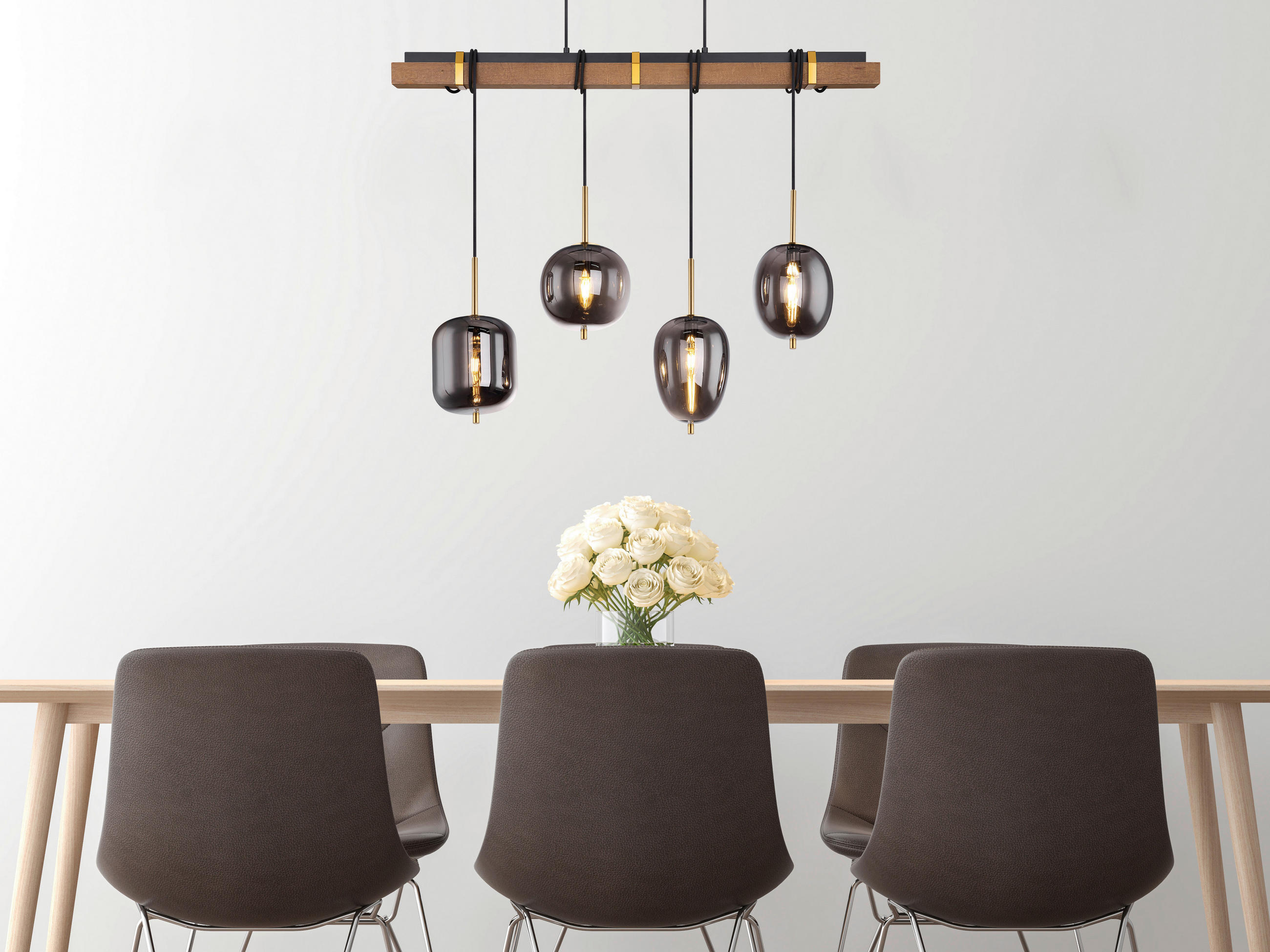 LAMPĂ SUSPENDATĂ 100/18,5/140 cm  - maro/alămiu, Design, lemn/metal (100/18,5/140cm) - Globo