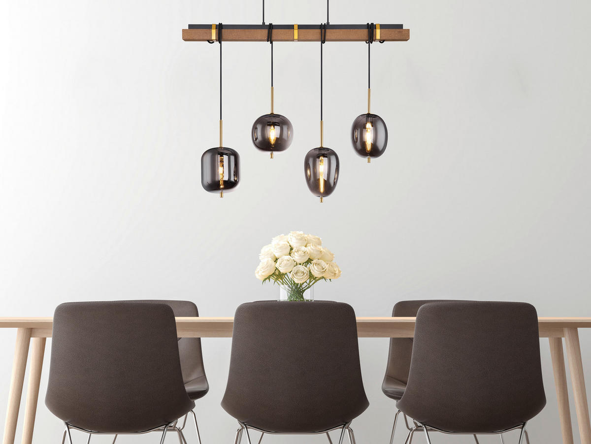 HÄNGELEUCHTE 100/18,5/140 cm    - Messingfarben/Schwarz, Design, Holz/Metall (100/18,5/140cm) - Globo