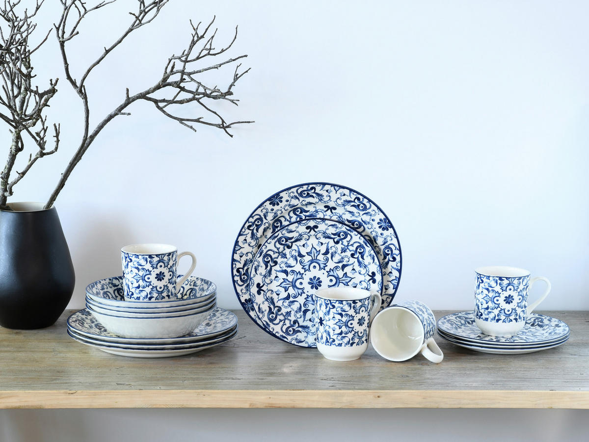 KOMBISERVICE Fresco 16-teilig  - Blau/Weiß, Basics, Keramik (33/32/31cm) - Creatable