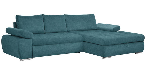 ECKSOFA Petrol Flachgewebe  - Chromfarben/Petrol, Design, Kunststoff/Textil (294/173cm) - Carryhome