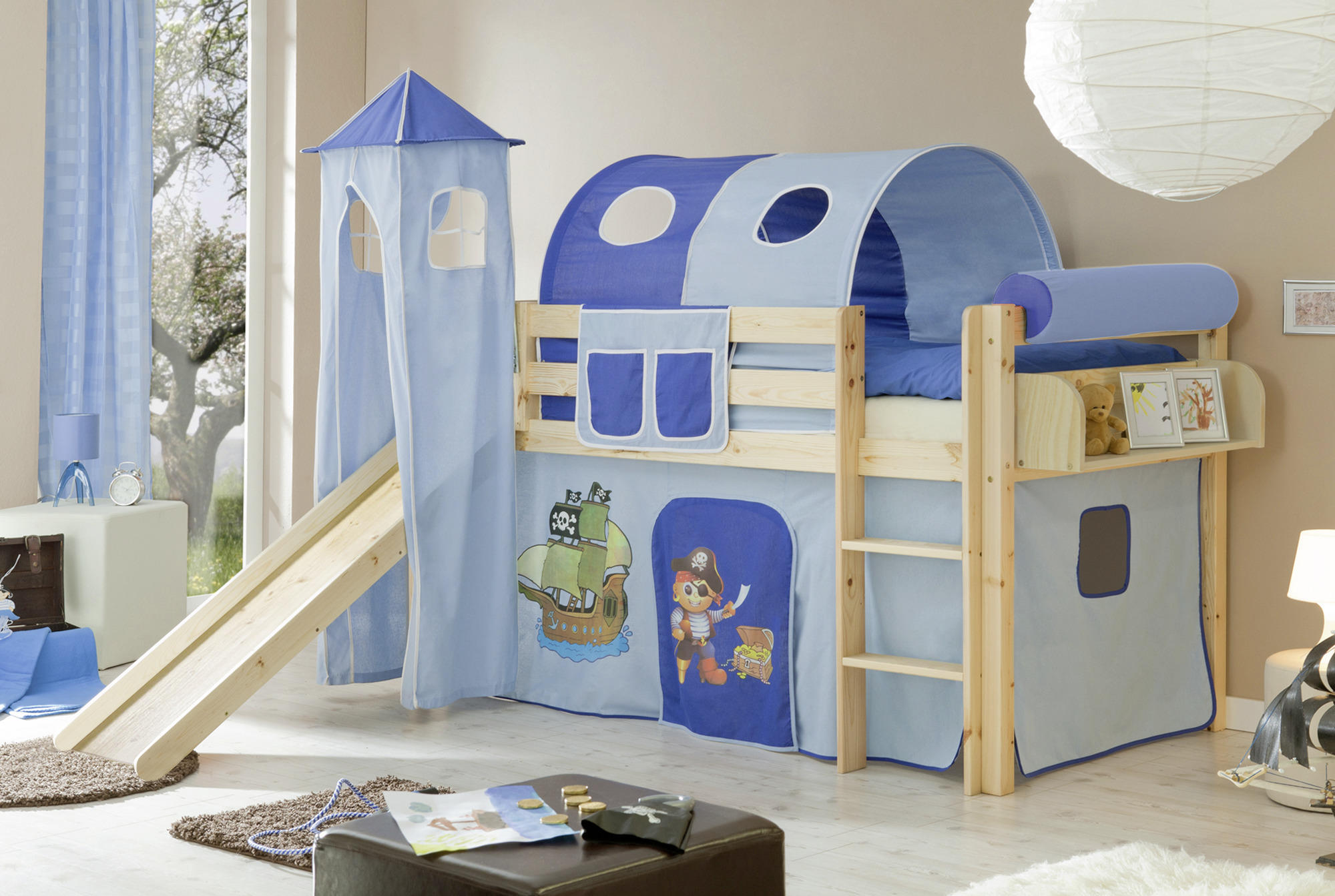 SPIELBETT Kiefer massiv 90/200 cm Blau, Kieferfarben  - Blau/Kieferfarben, Natur, Holz (90/200cm) - MID.YOU