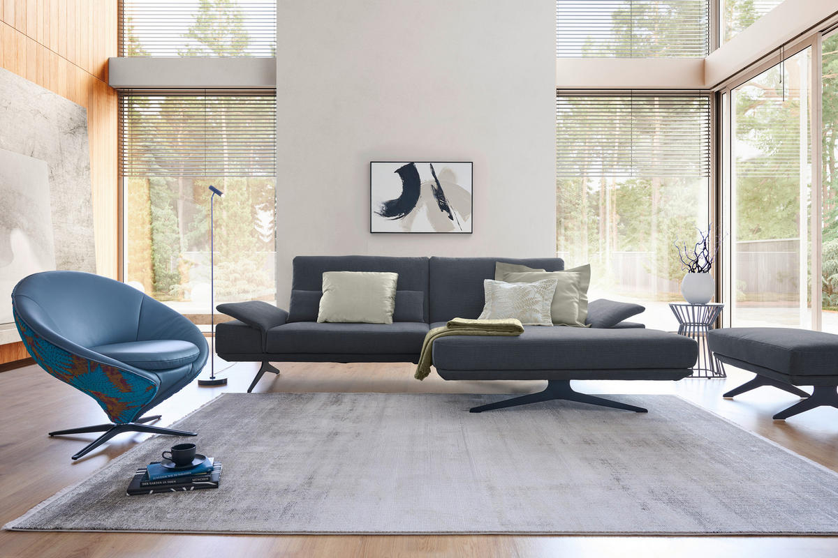 ECKSOFA in Flachgewebe Dunkelgrau  269/155 cm  - Dunkelgrau/Schwarz, Design, Textil/Metall (269/155cm) - Koinor