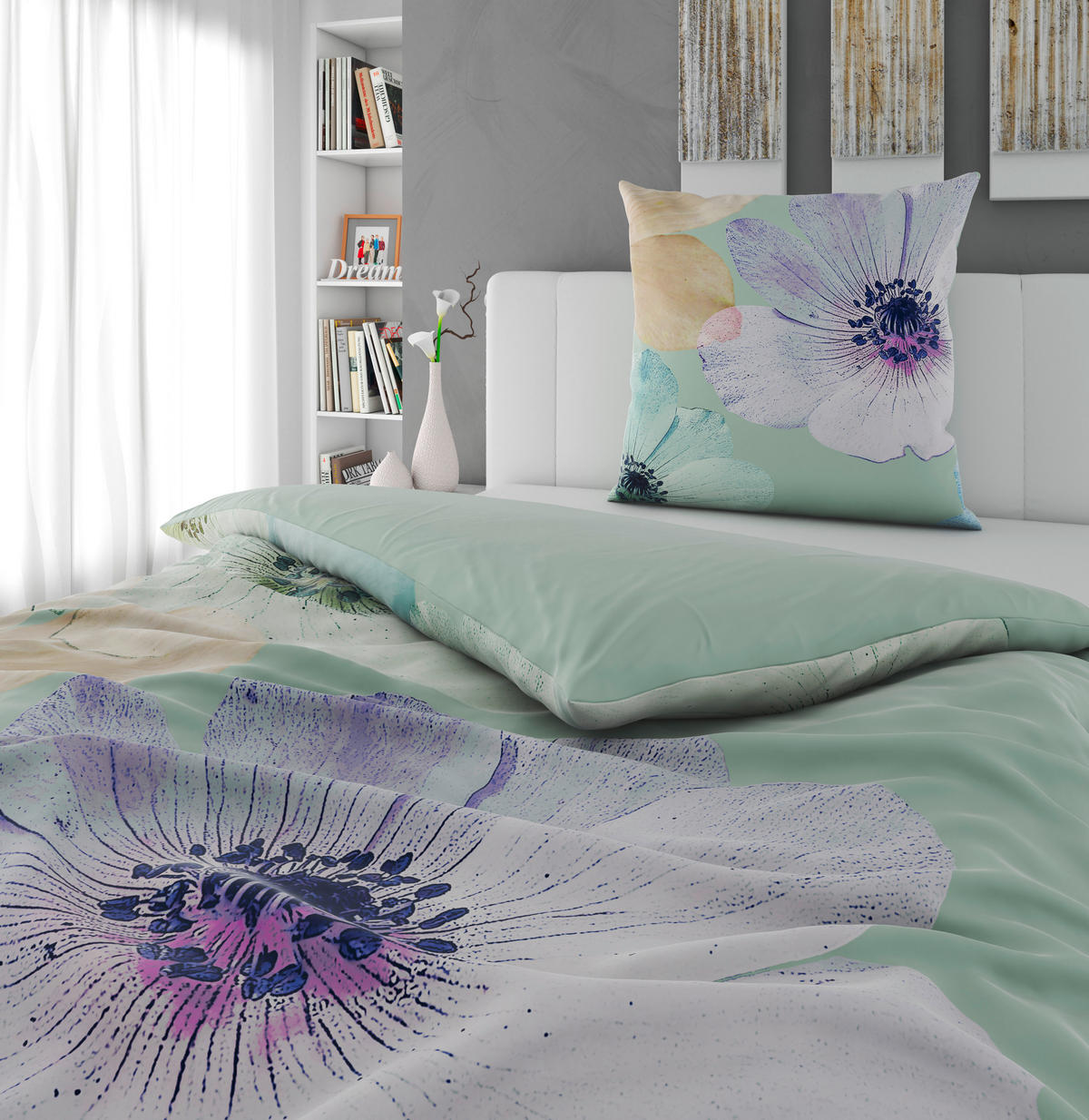 WENDEBETTWÄSCHE Satin 135/200 cm  - Grün, Textil (135/200cm) - Bio:Vio