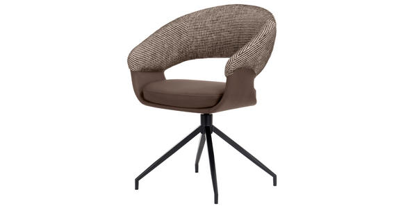 ARMLEHNSTUHL  automatische Rückholfunktion, Sitzfläche 360° drehbar Mikrofaser, Webstoff  - Schwarz/Braun, Design, Textil/Metall (60/83/62cm) - Novel