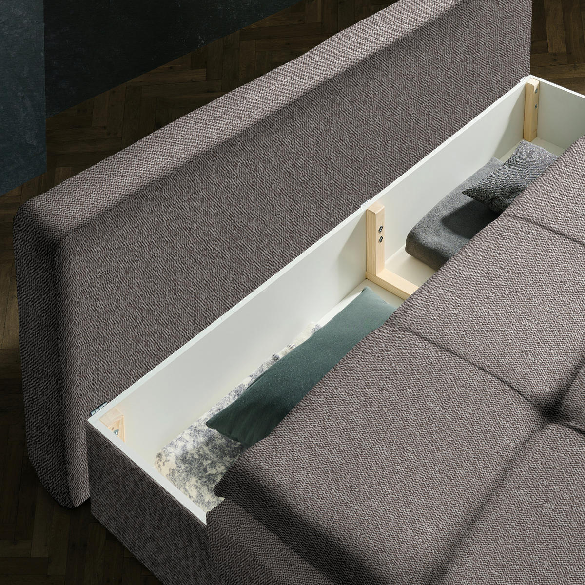 SCHLAFSOFA in Webstoff Graubraun  - Graubraun/Schwarz, MODERN, Textil/Metall (208/73/92/102cm) - Novel