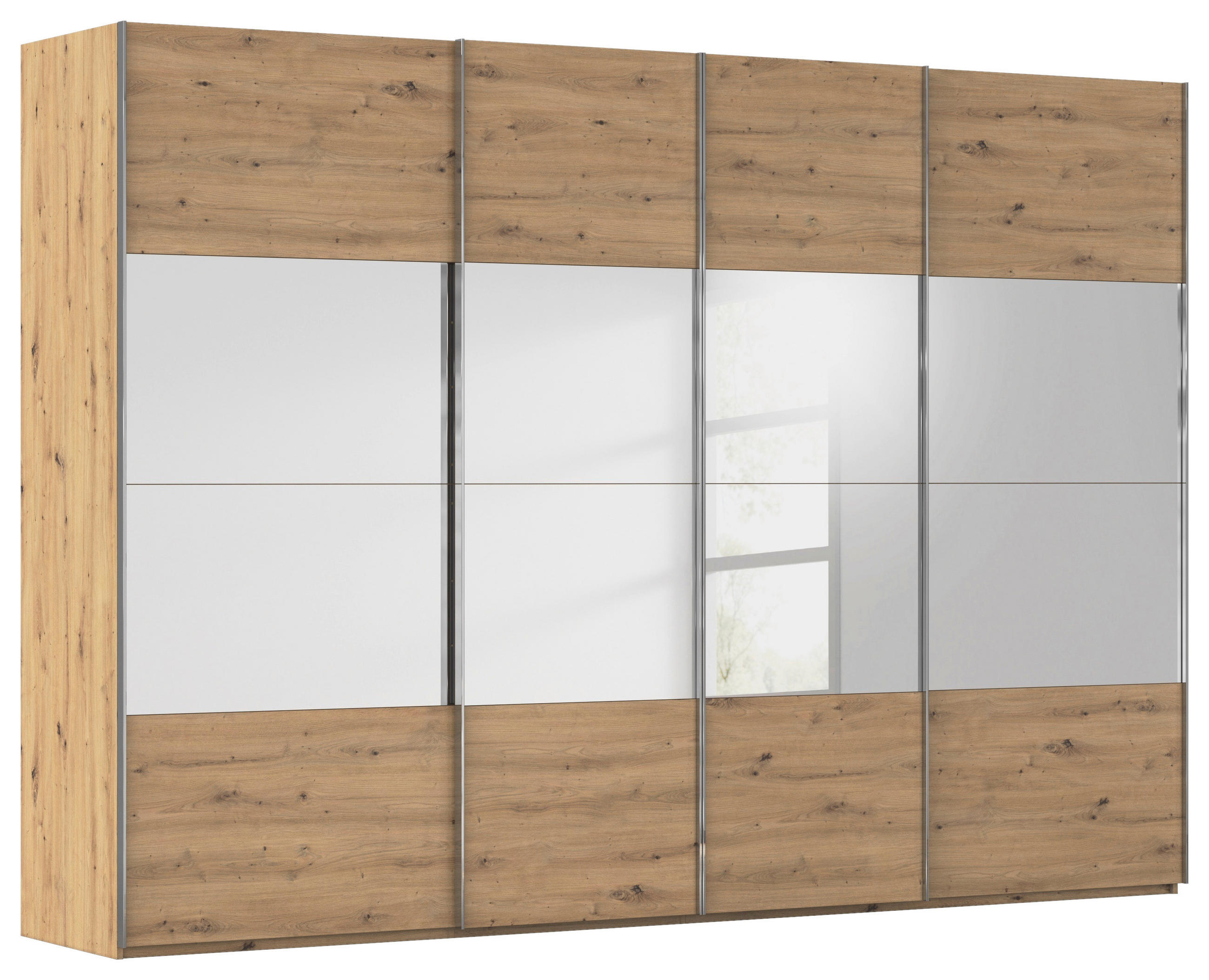 SCHWEBETÜRENSCHRANK Eiche Artisan  - Chromfarben/Eiche Artisan, Design, Glas/Holzwerkstoff (316/223/68cm) - Novel