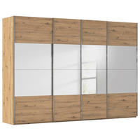 SCHWEBETÜRENSCHRANK 316/223/68 cm,  in Eiche Artisan, 4 Tür(en)  - Chromfarben/Eiche Artisan, Design, Glas/Holzwerkstoff (316/223/68cm) - Novel