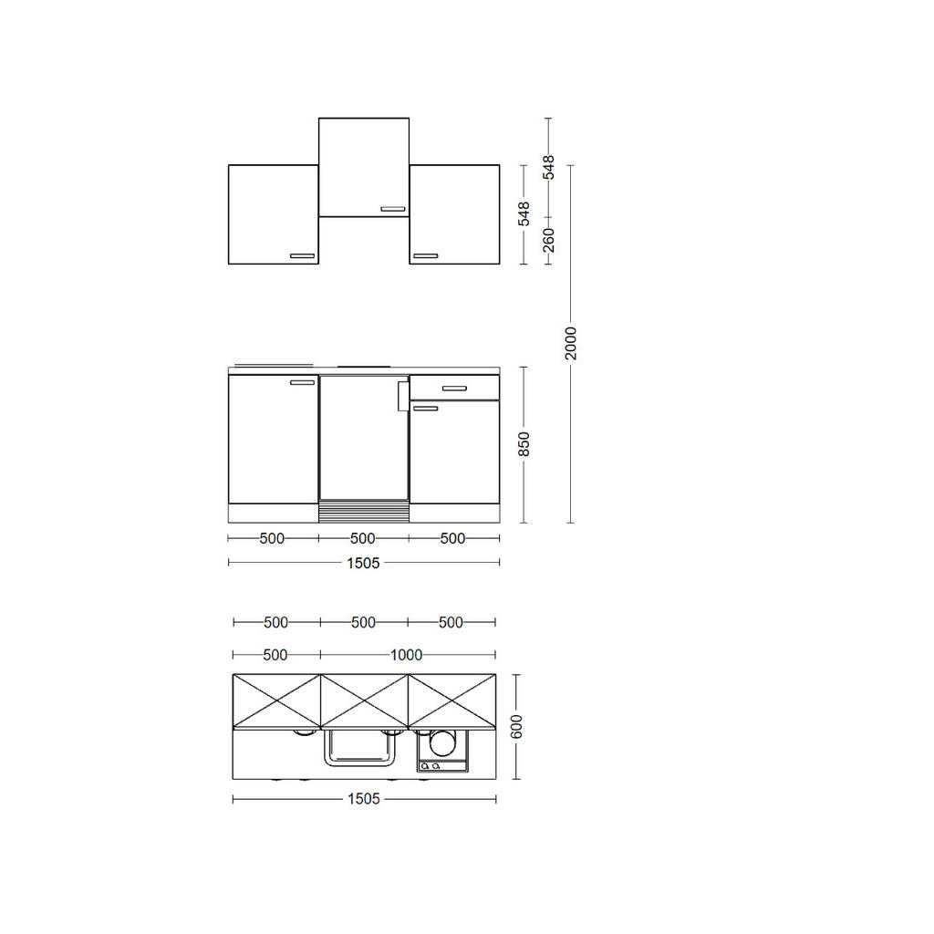 Thumbnail - FlexWell Miniküche, Grün, Eiche Artisan, Metall, 1 Schublade(n),1 Schublade(n) Schubladen, einmalig seitenverkehrt monti...