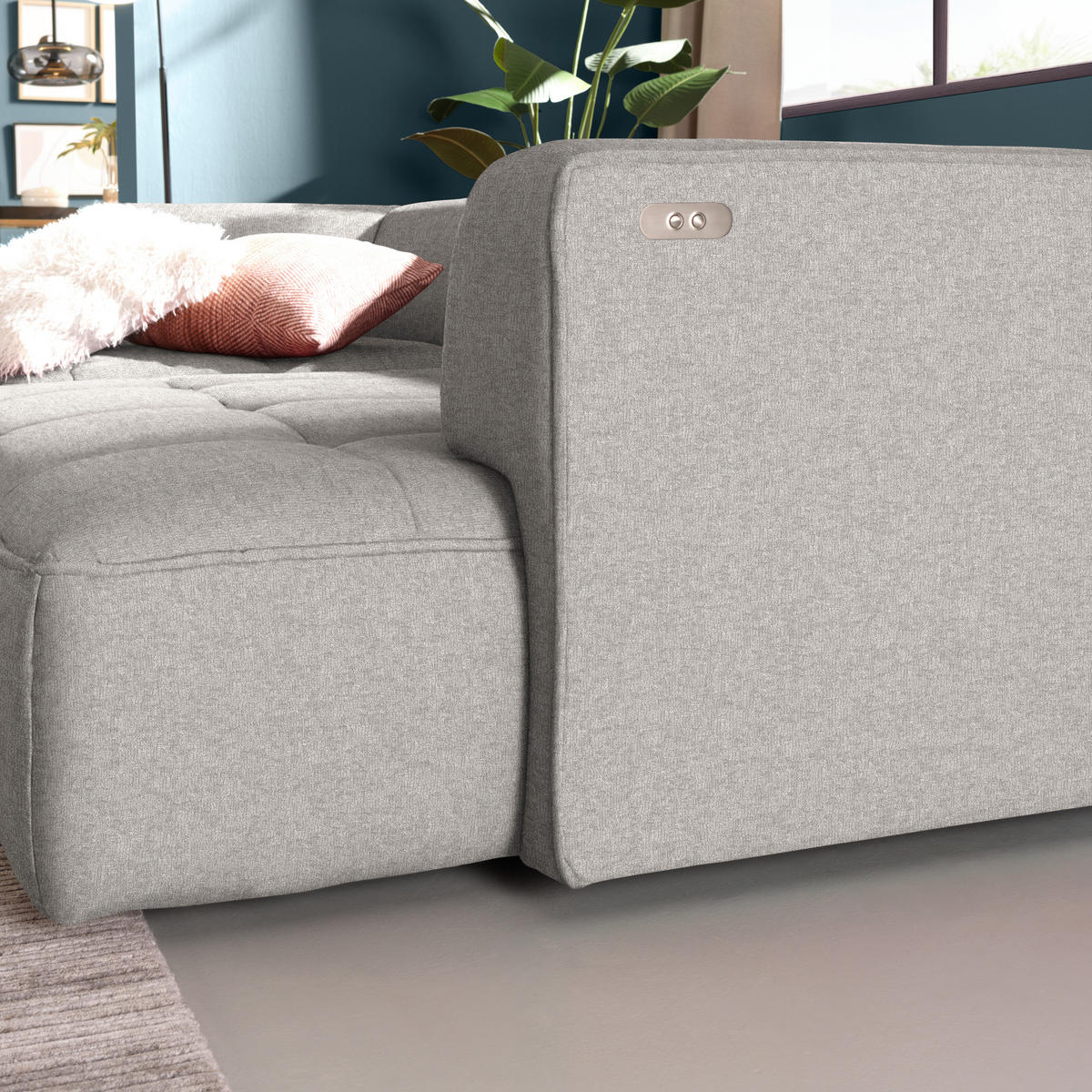 ECKSOFA Webstoff Greige  - Greige/Schwarz, Design, Kunststoff/Textil (188/288cm) - Welnova