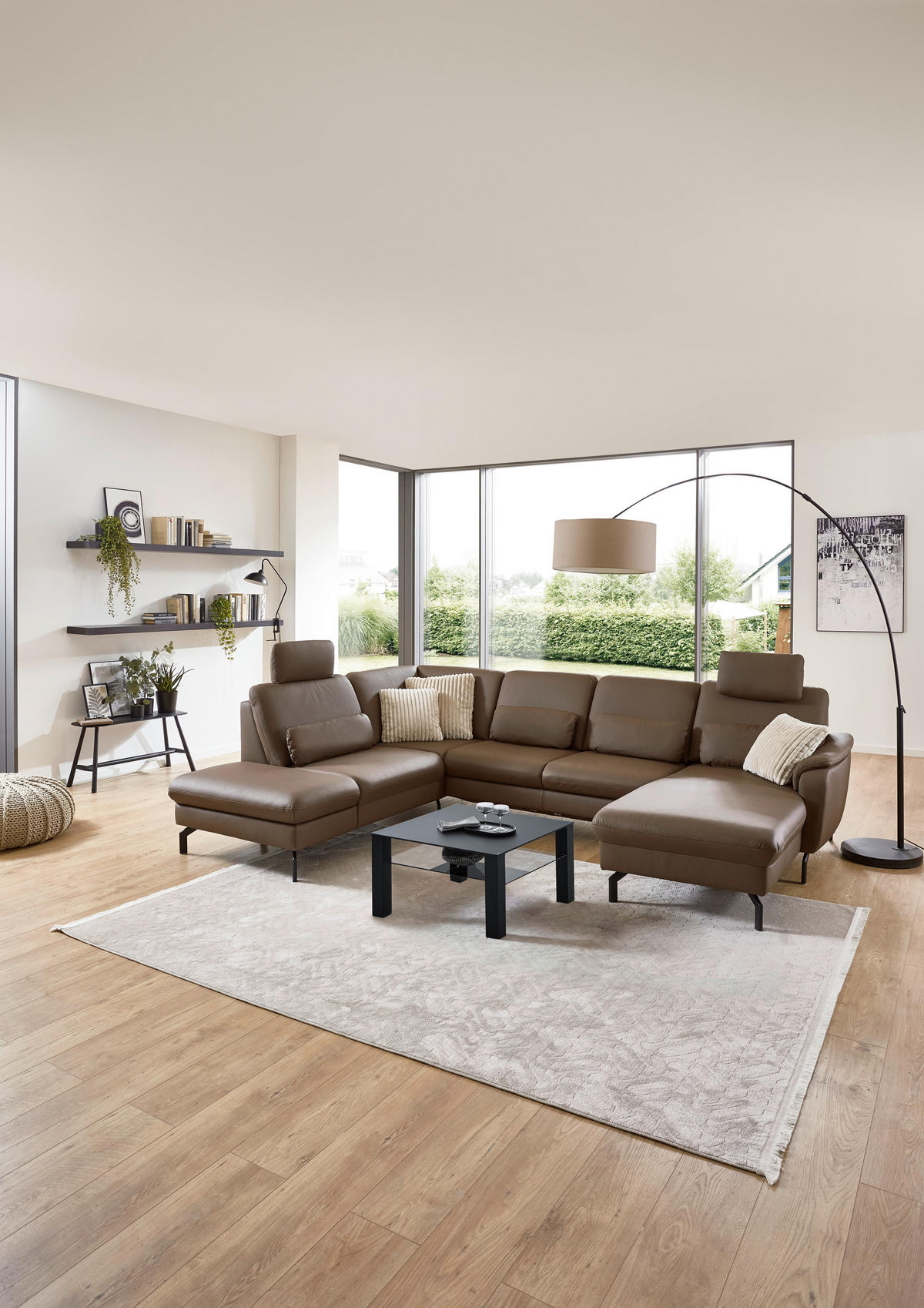 WOHNLANDSCHAFT Beldomo premium Braun Echtleder  - Schwarz/Braun, KONVENTIONELL, Leder/Metall (224/306/168cm) - Beldomo Premium