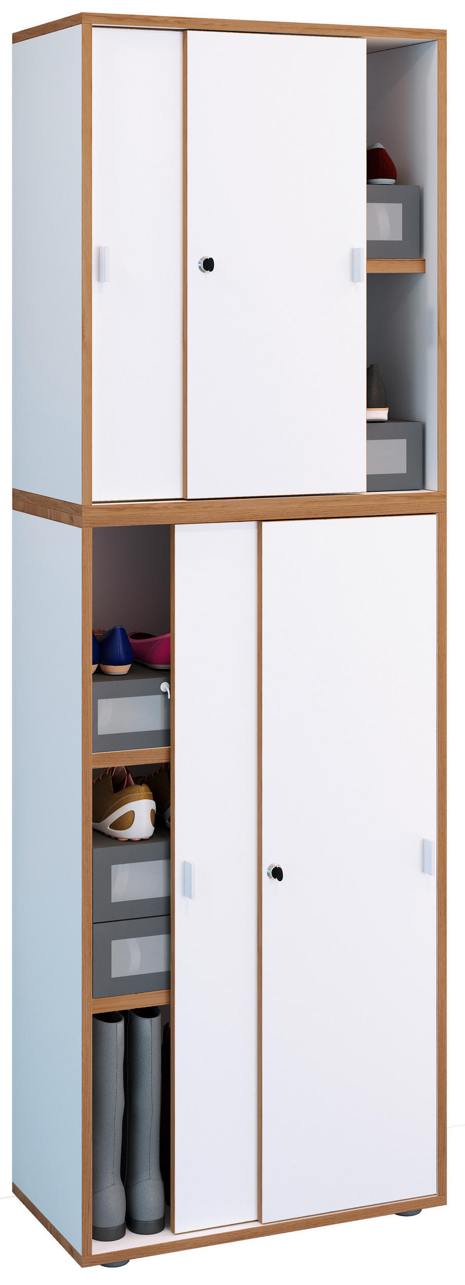 SCHUHSCHRANK Weiß, Honigeiche - Honigeiche/Silberfarben, Design, Holzwerkstoff/Kunststoff (60/183/37cm) - MID.YOU