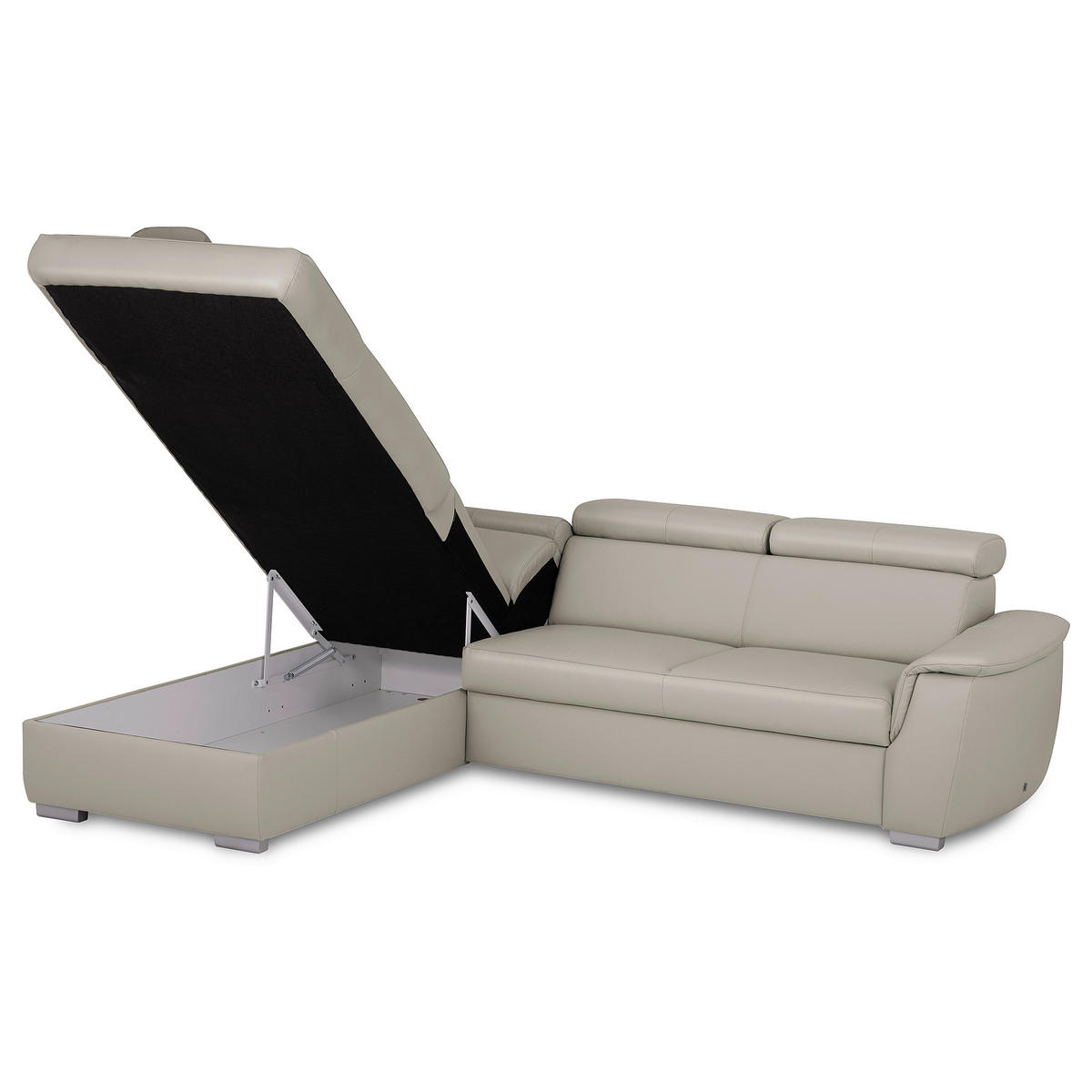 WOHNLANDSCHAFT  in Kombination Echtleder/Lederlook Platinfarben  - Platinfarben/Grau, Leder/Metall (211/262cm) - Celina Home