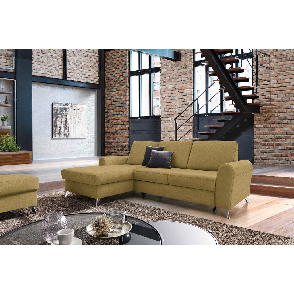 Thumbnail - Cantus Ecksofa, Gelb, Textil, Uni, 3-Sitzer, Ottomane links, L-Form, 244x167 cm, Liegefunktion, Wohnzimmer, Sofas & Couc...