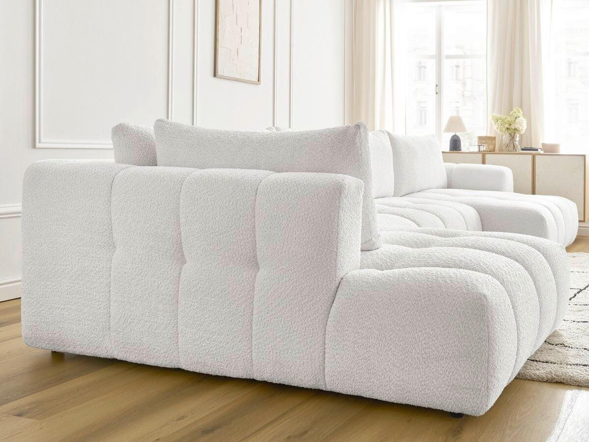 WOHNLANDSCHAFT  FUJI  Weiß Bouclé  - Schwarz/Weiß, MODERN, Kunststoff/Textil (204/377/160cm)