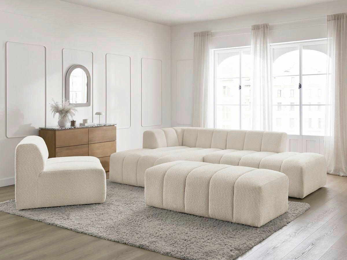 ECKSOFA Ottomane links  ANNECY Beige Bouclé  - Beige/Schwarz, MODERN, Kunststoff/Textil (170/262cm)