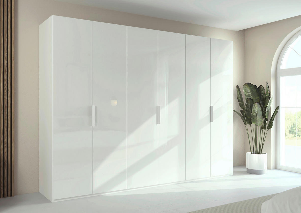 DREHTÜRENSCHRANK 301/235/61 cm,  in Weiß, 6-türig  - Weiß, Basics, Glas/Holzwerkstoff (301/235/61cm) - Novel