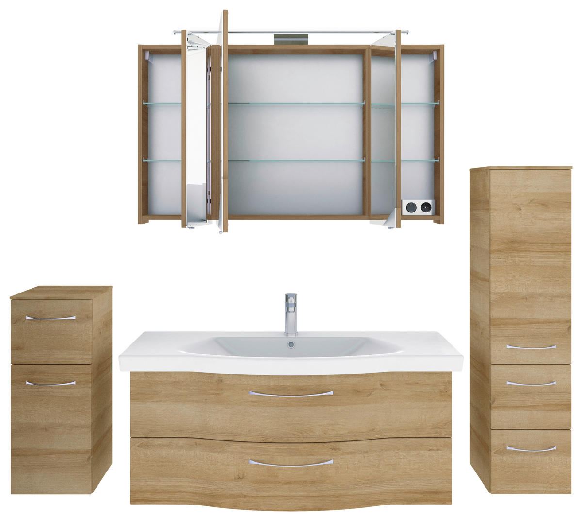 BADEZIMMER 5-teilig  in 182 cm  - Chromfarben/Eichefarben, KONVENTIONELL, Glas/Keramik (182cm) - Pelipal