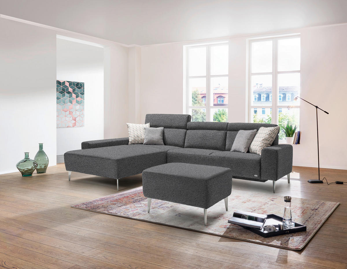 ECKSOFA in Webstoff Grau  205/308 cm  - Alufarben/Grau, Design, Textil/Metall (205/308cm) - Sedda