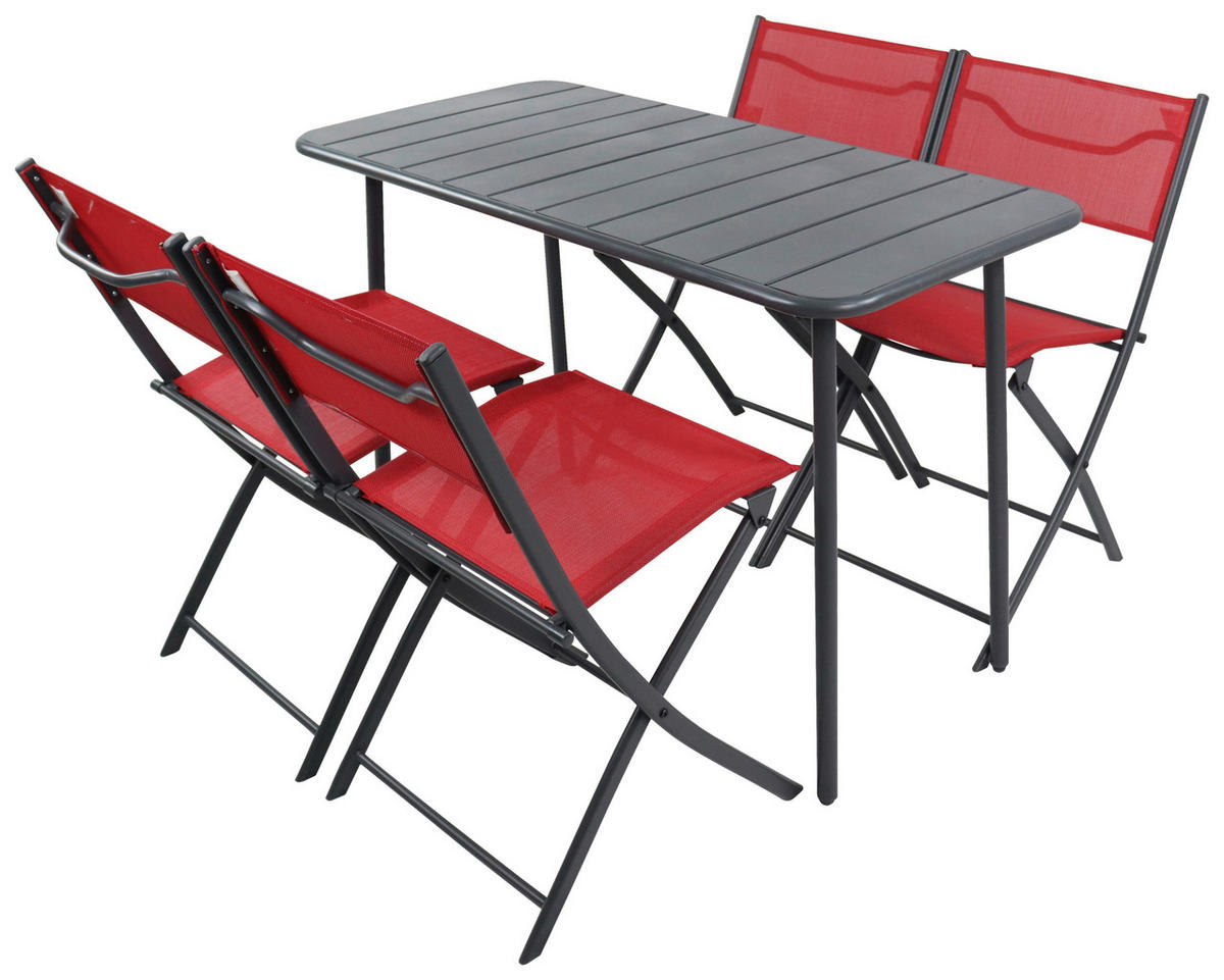 GARTENSET  5-teilig  - Rot/Schwarz, Modern, Kunststoff/Textil - Ambia Garden
