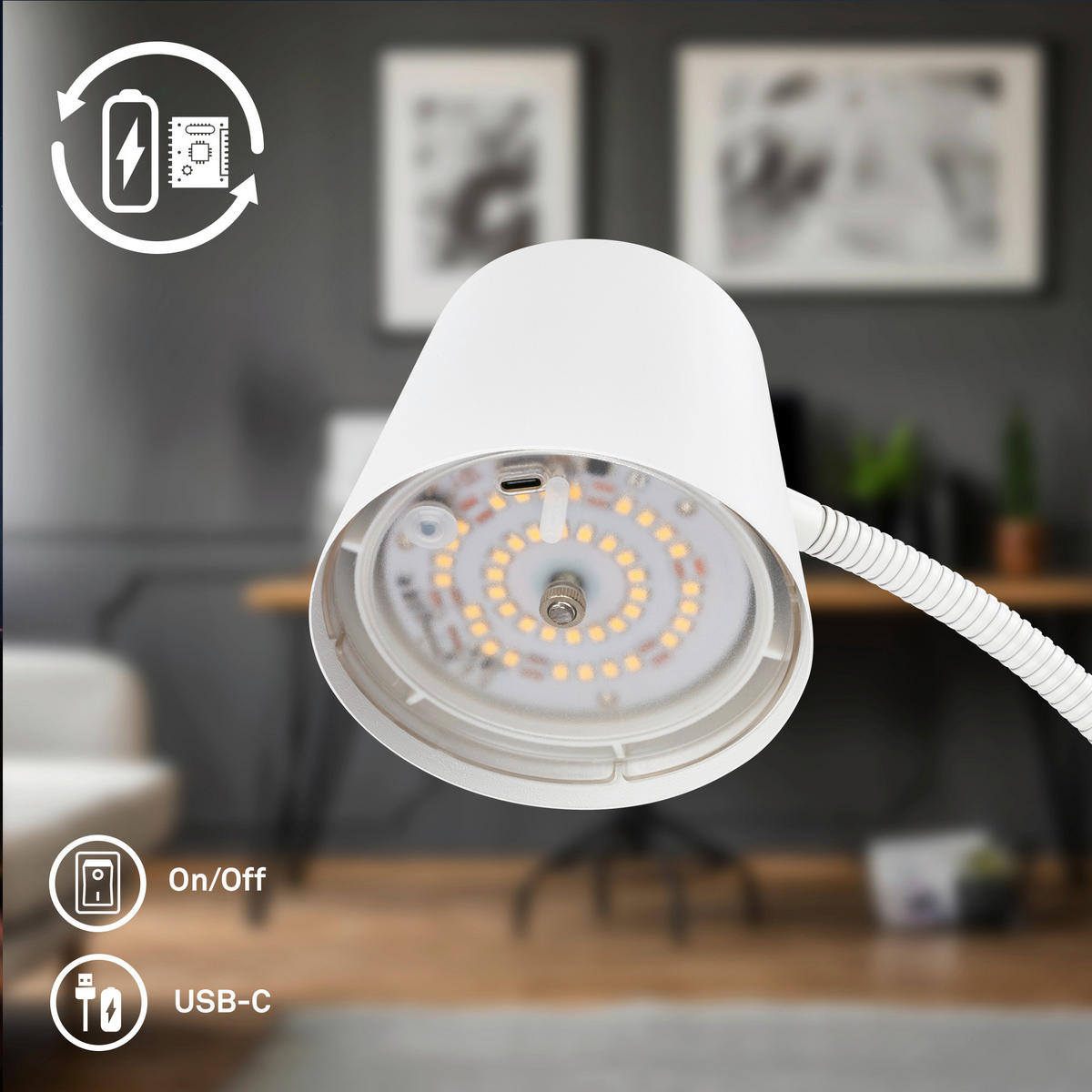 AKKU-STEHLEUCHTE 42/126,50 cm    - Weiß, Design, Kunststoff/Metall (42/126,50cm)